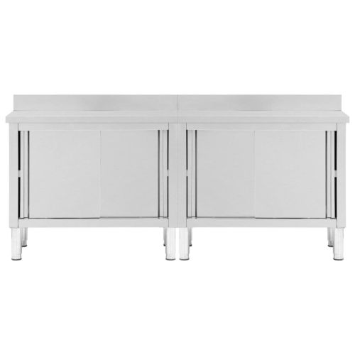 vidaXL Mesas trabalho c/ portas correr 2pcs 200x50x(95-97)cm aço inox.